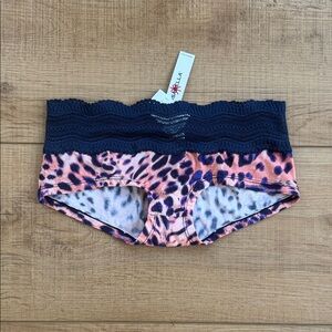 Cosabella Navy Lace Waistband Pink Leopard Print Hipster Shorts underwear